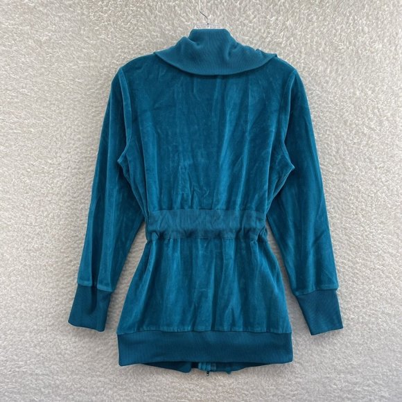 Y2K Early 2000s City Hearts Turquoise Blue Velour Full Zip Track Jacket S Small - Picture 2 of 9